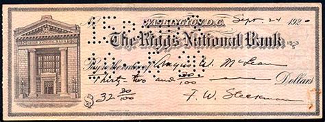 Old Check From The Riggs National Bank In Washington Dc