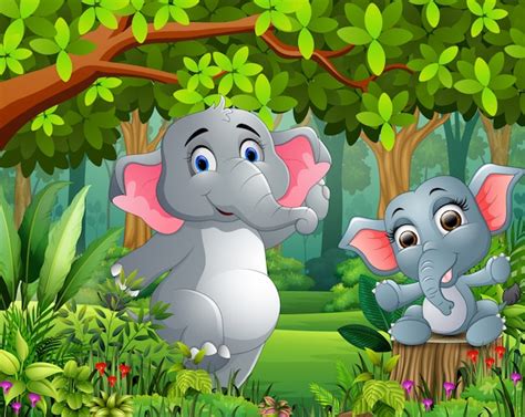 Premium Vector Cartoon Baby And Mother Elephant In A Beautiful Nature
