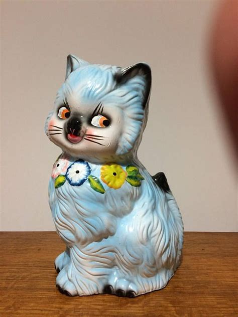 big vintage kitsch cute ceramic pottery cat made in portugal money box vintage kitsch vintage