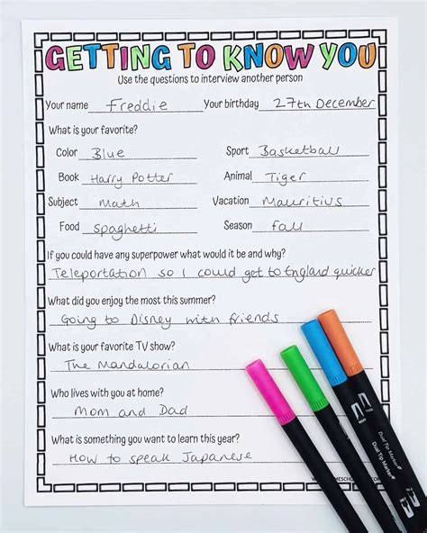 Free Getting To Know You Worksheet For Kids