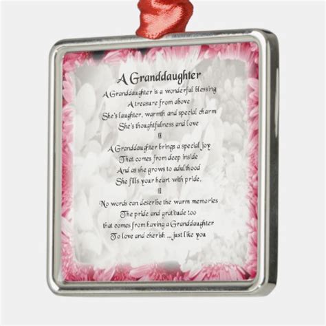 Granddaughter Poem Pink Floral Design Metal Ornament Zazzle
