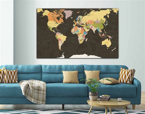 World Travel Map Large Canvas Print Ready To Hang World Map Wall Art