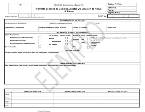 Formato Solicitud Cambios Ajustes O Creacion Software