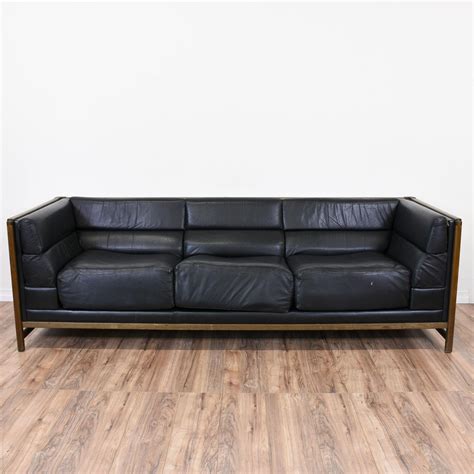 Sleek Mid Century Modern Black Leather Sofa Black Leather Sofas