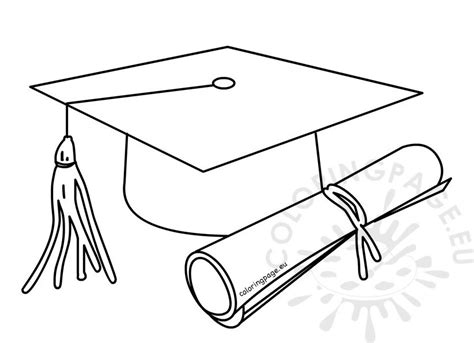 Outlined Graduate Cap With Diploma Coloring Page