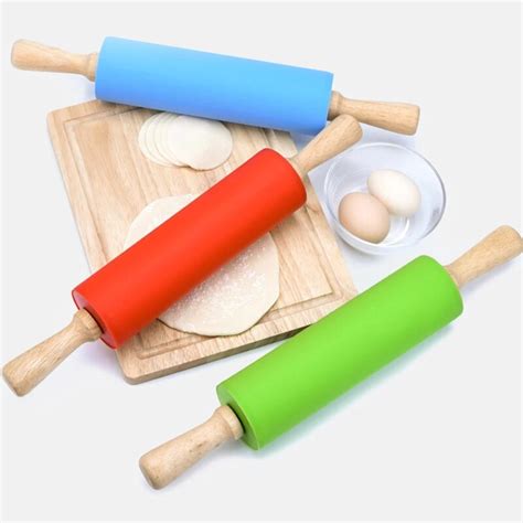 S M Silicone Rolling Pin Pastry Dough Flour Roller Non Stick Wooden