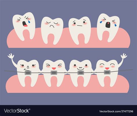 Cartoon Teeth With Braces On Blue Background Vector Image