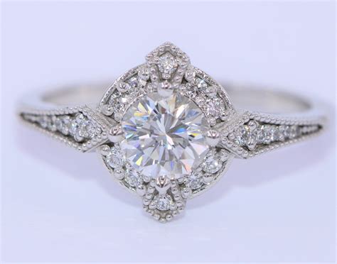 Edwardian Engagement Ring Low Profile Vintage Inspired Diamond Ring Diamond Wedding Ring