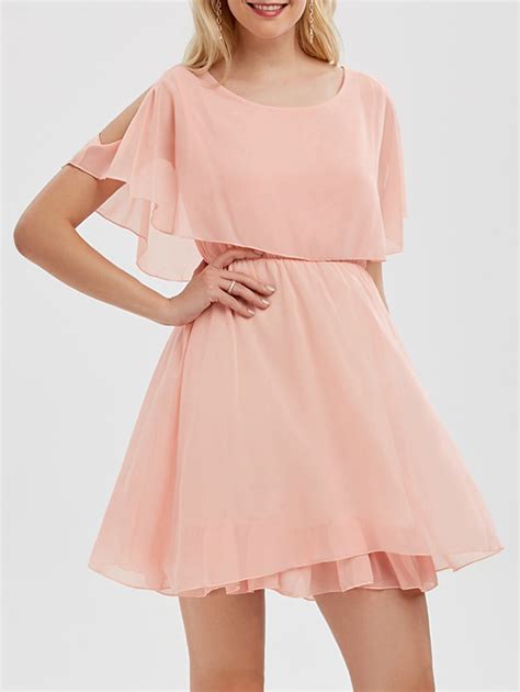 [5 Off] Chiffon Cold Shoulder Mini Summer Dress Rosegal
