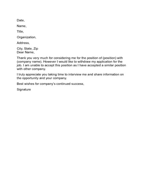 Letter To Withdraw From A Job Offer Sample Edit Fill Sign Online
