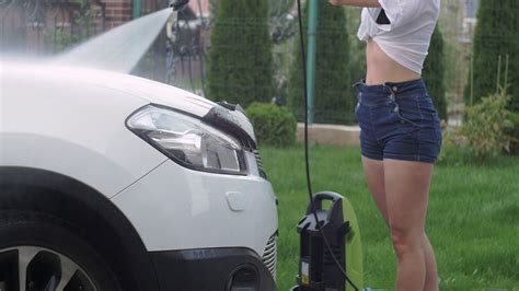 Girl In A White T Shirt Washes Cars Stock Video Footage Storyblocks