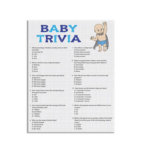 Baby Shower Game Baby Trivia Blue Shower Game Baby