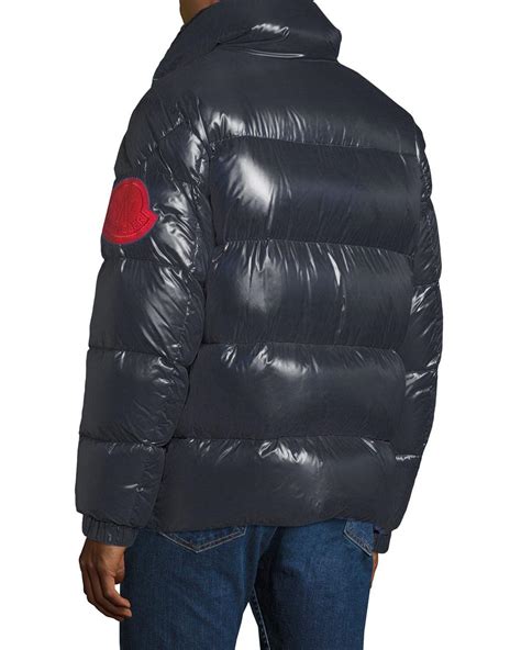 Moncler Felt Mens Montbeliard Shiny Puffer Jacket In Navy Blue For