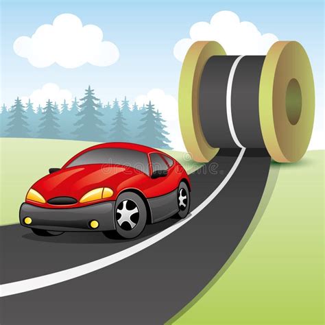 Red Car On The Road Stock Vector Illustration Of Forest 41200981