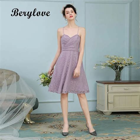 Berylove Short Knee Length Lavender Lace Bridesmaid Dresses 2018