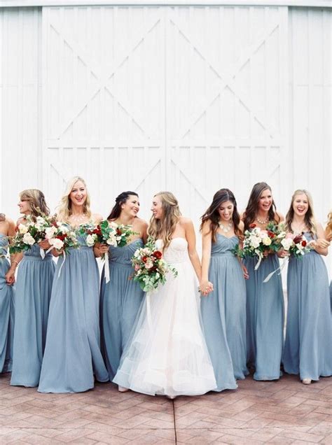 Dusty Blue Bridesmaid Dresses And Burgundy Bouquets Weddings Wedding
