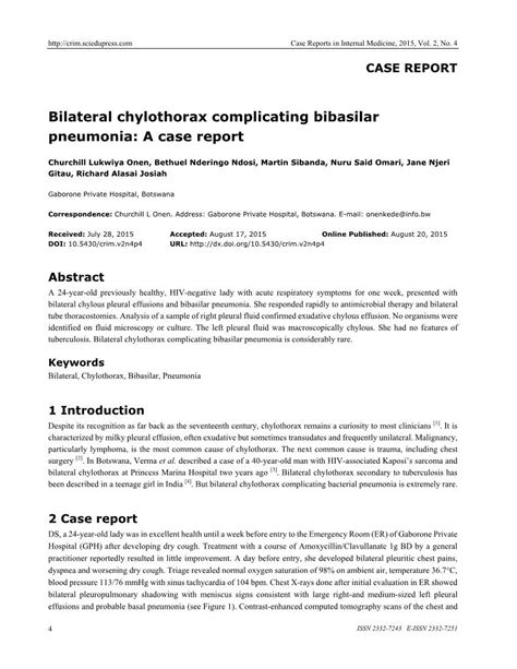 Bilateral Chylothorax Complicating Bibasilar Pneumonia A Case Report