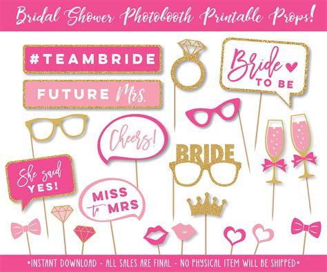 printable bridal shower photobooth props wedding photo booth etsy