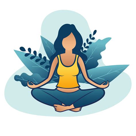 Woman Doing Meditation Or Yoga In Nature And Leaves Vector Art
