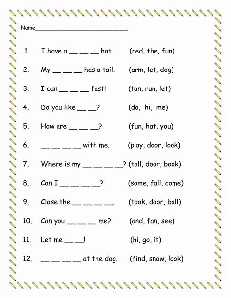 Kindergarten English Worksheets Pdf