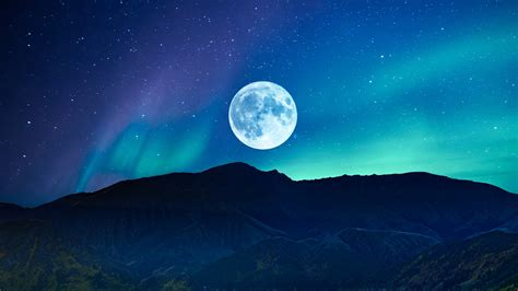 Full Moon Wallpaper 4k Aurora Borealis Night Time