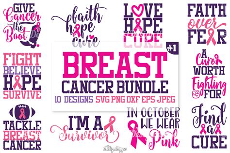 Breast Cancer SVG Bundle, Cancer Awareness, Ribbon, Designs