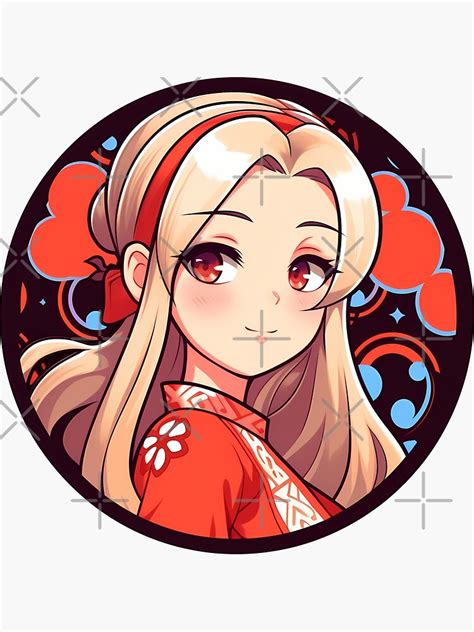 Blonde Anime Girl In Red Asian Dress And Hearts Sticker For Sale By Coledaddy Redbubble