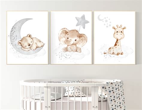 Nursery Wall Art Animals Gray Nursery Gender Neutral Nursery Neutral