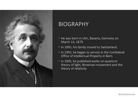 Albert Einstein Biography The Theory English Esl Powerpoints