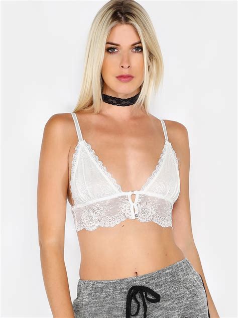 Sheer Lace Button Up Bralette White Sheinsheinside