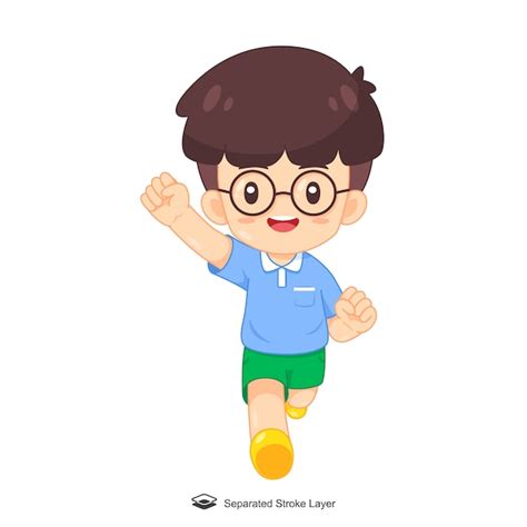 Premium Vector Cute Cartoon Boy With Glasses Running