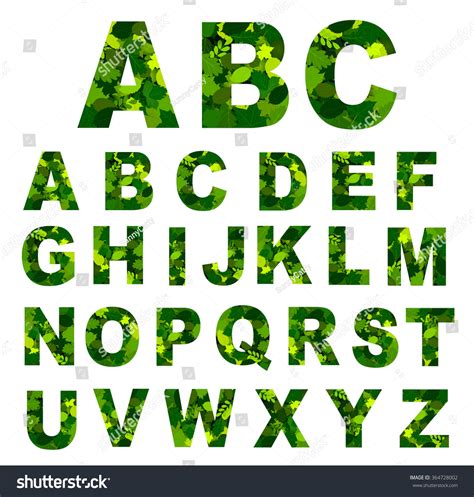 Green Leaves Font All Alphabet Letters Stock Vector Royalty Free 364728002 Shutterstock