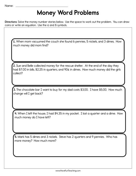 Check spelling or type a new query. Solving Money Word Problems Worksheet | Money word problems, Word problem worksheets, Problem ...