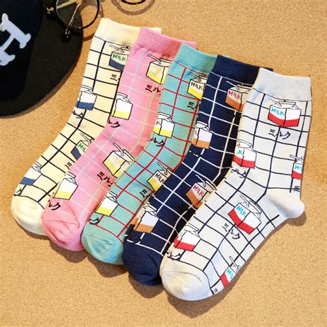 Japan Style Hipster Funny Socks Milk Design Harajuku Fashion Female