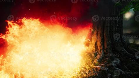 Wind Blowing On A Flaming Trees During A Forest Fire 5765559 Stock