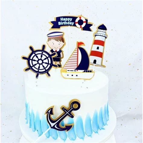 Brandnew 6pcs Seaman Sailor Theme Birthday Cake Topper Set Hobbies