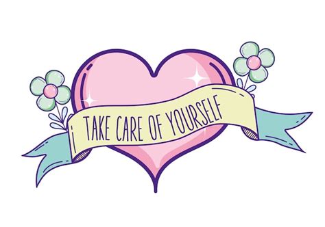 Take Care Of Yourself Quote With Cute Decorative Cartoons Premium Vector