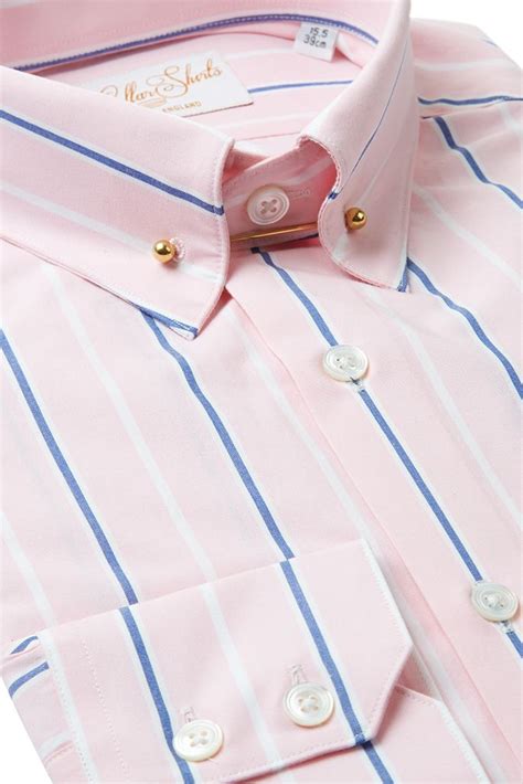 Mens Pink Navy Striped Pin Collar Shirt Pin Collar Shirt Collar Bar