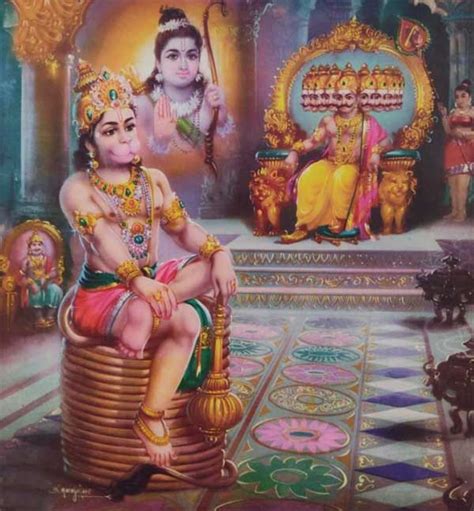 Hanuman Sits On His Tail Seat High Above In Ravanas Court Story