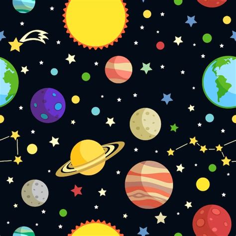 Space Seamless Pattern With Planets Stars Comets And Constellations On