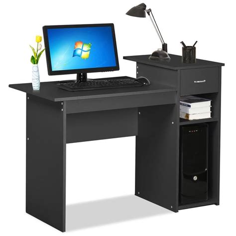 Compact black laminate desk fits in the home or dorm room; Modern Office Furniture for a Small Space | Cool Ideas for ...