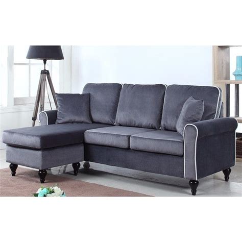 Traditional Small Space Velvet Sectional Sofa With Reversible Chaise