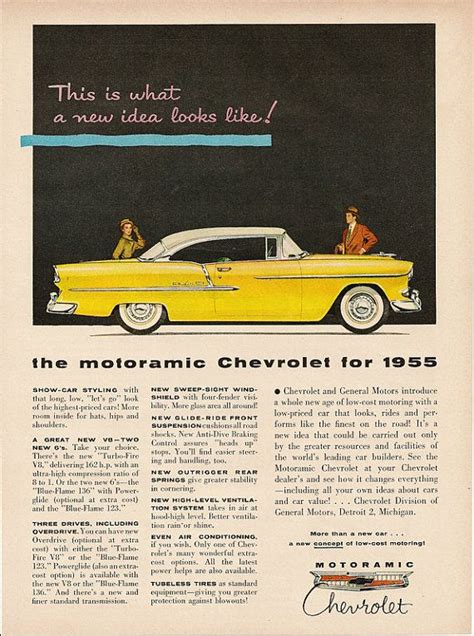 Retro Home Decor 1955 Yellow Chevrolet Motoramic Auto Car Vintage 1950s