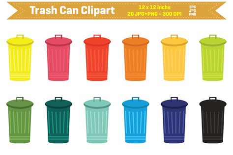 Trash Bin Clipart Garbage Can Clip Art Waste Bins Cliparts Etsy