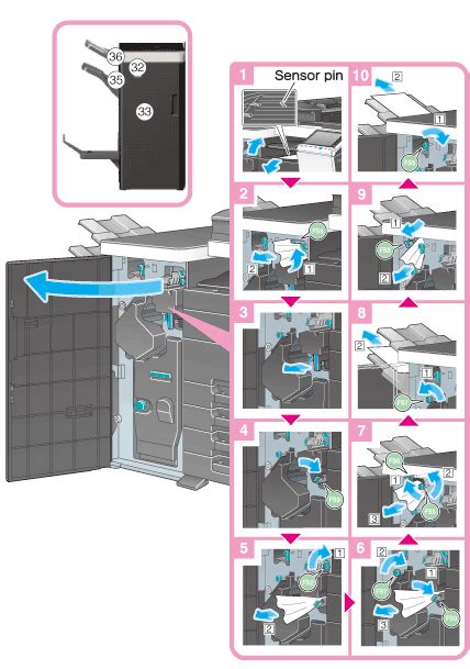Bizhub 454 e parts catalog, service manual, error code. Paper Jam in Finisher FS-535 (bizhub C554 Only)