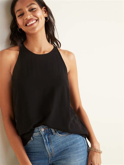 Sleeveless High Neck Top For Women Old Navy In 2021 Black Tank Tops