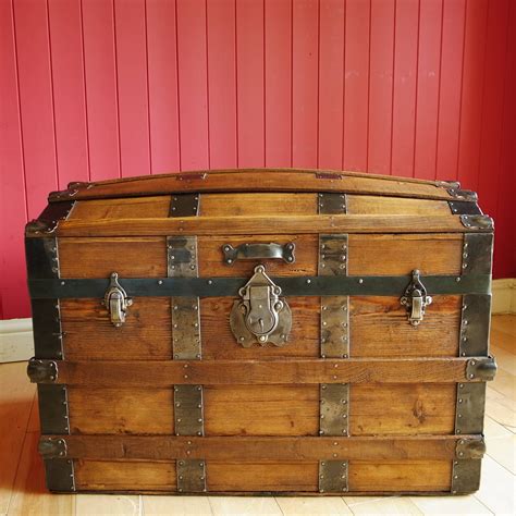 Antique Victorian Trunk Dome Top Steamer Trunk Vintage Storage Chest Reclaimed Rustic Wooden