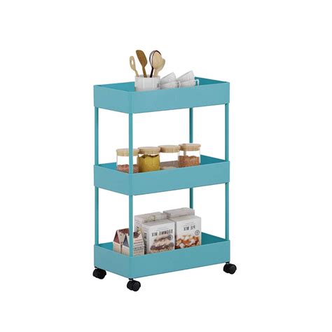 buy goldfan 3 tier storage trolley slide out rolling utility cart slim storage shelves kitchen