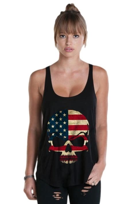 55 Clothing Womens American Flag Skull Racerback Tank Top At Amazon