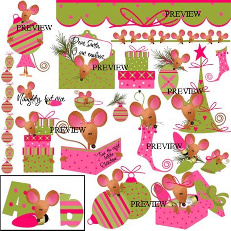 Cute Mice Clip Art Christmas Mouse Clipart Mice Stocking Graphics